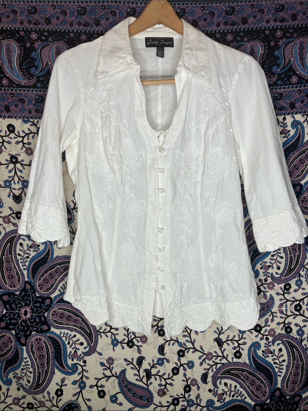 Gretty Zueger Peru stunning embroidered shirt L